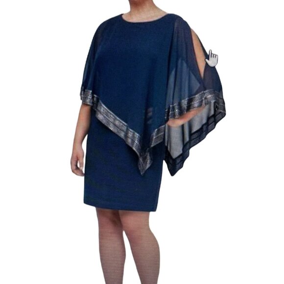 SLNY Womens size 12 Cold Shoulder Sheer Poncho Dress Blue - Picture 1 of 7